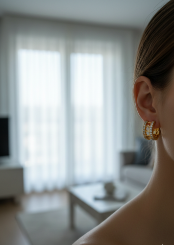 Çift Sıralı Kristal Taşlı Küpe(Earcuff)