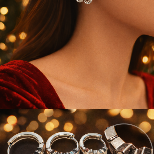 Üçlü Geometrik Formlu Taşlı Küpe Seti 