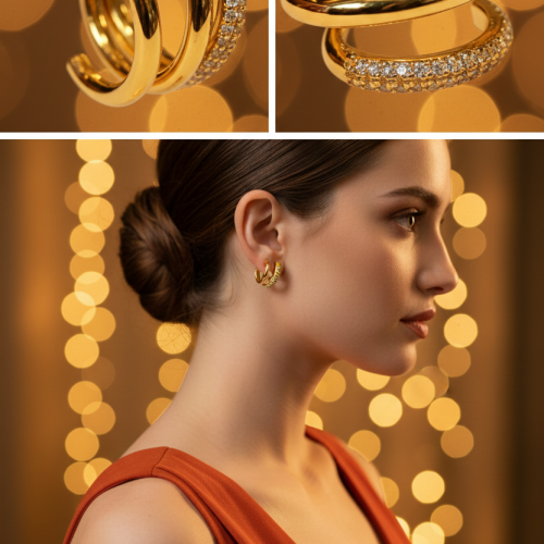 İnce Halka Üzerine Sıralı Prizmatik Saçaklı Küpe