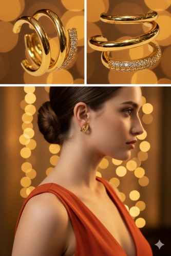 İnce Halka Üzerine Sıralı Prizmatik Saçaklı Küpe