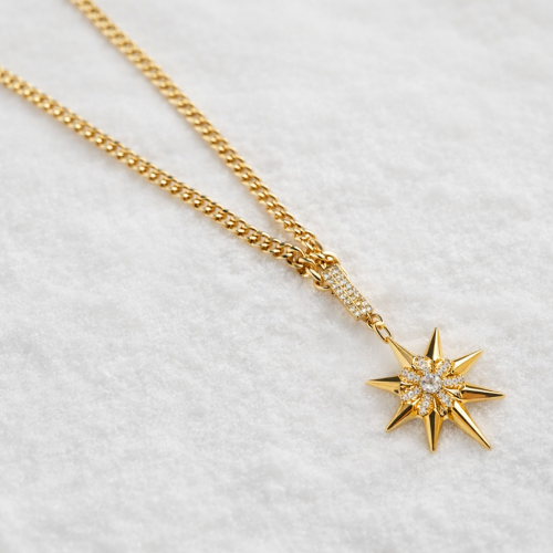 Kuzey Yıldızı Formlu Taşlı Minimalist Kolye 