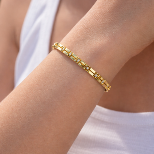 Geometrik Panelli Taş Detaylı  Bileklik