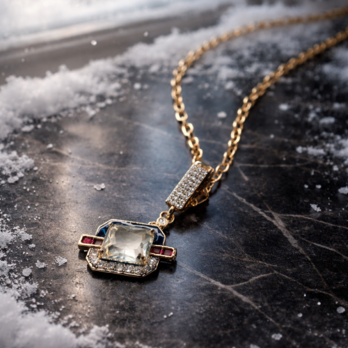 Büyük Kristal Taşlı ve Halka Çerçeveli Kolye 