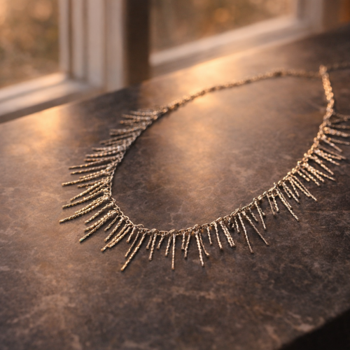 İnce Halka Üzerine Sıralı Prizmatik Saçaklı Kolye 