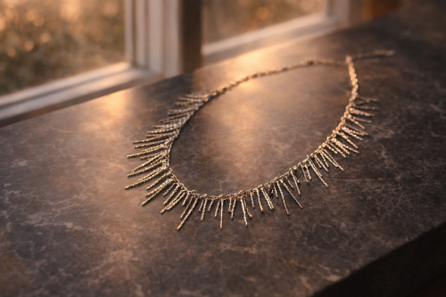 İnce Halka Üzerine Sıralı Prizmatik Saçaklı Kolye 